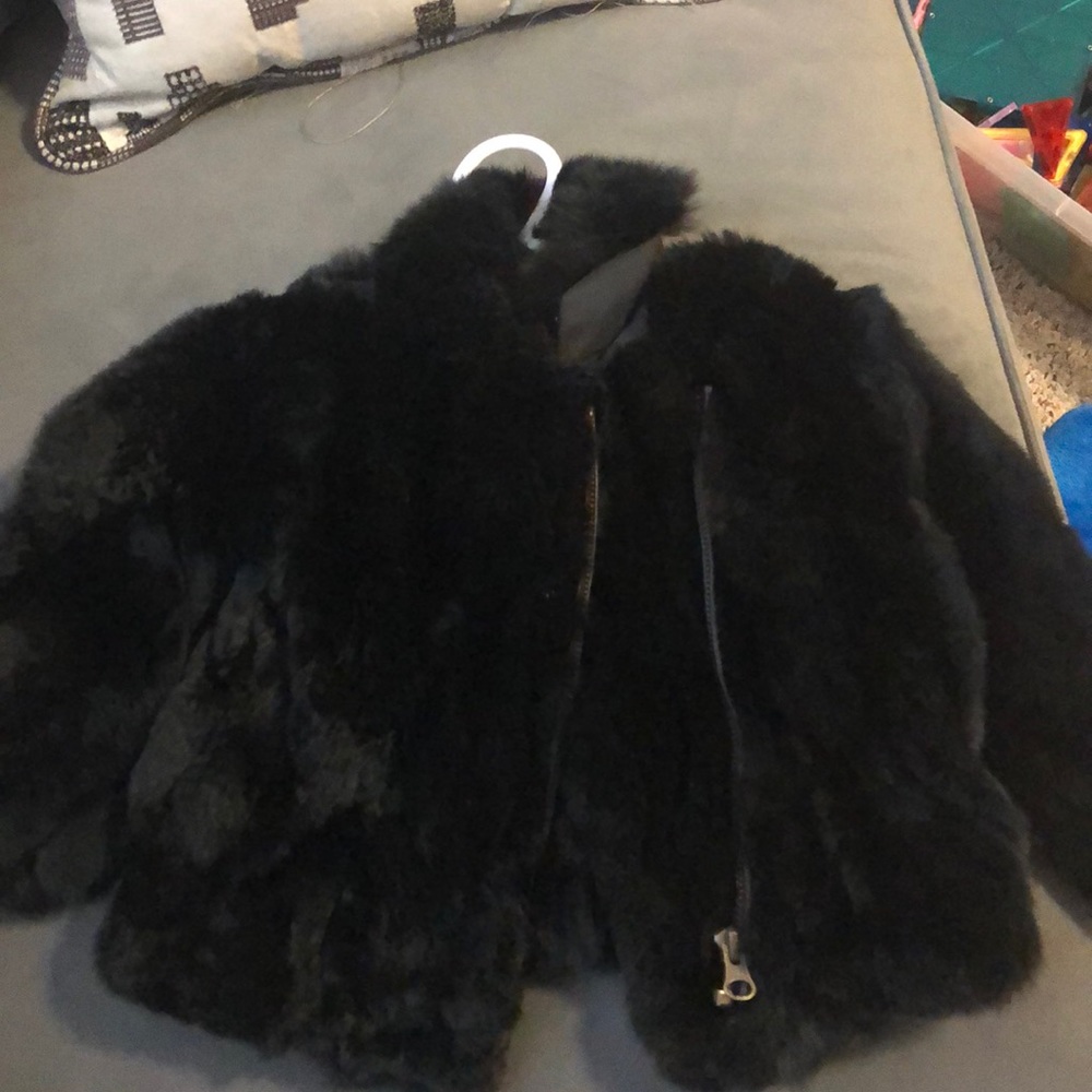 Adrienne Landau Little Girls Rabbit Fur Coat Black